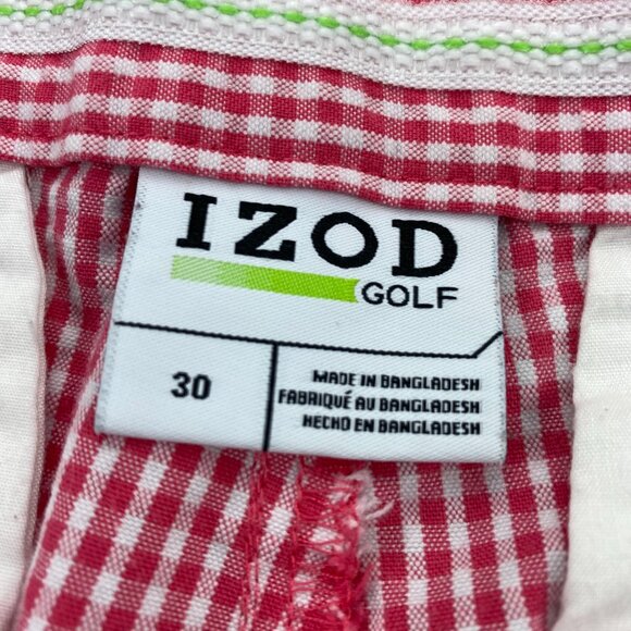 Izod Golf Shorts Men 30 Red White Checkered Chino Short Pants Casual Preppy - Picture 4 of 12